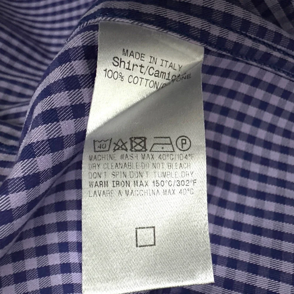 Ermenegildo Zegna Mens XXL Purple Gingham Check Button Down Shirt Made in Italy